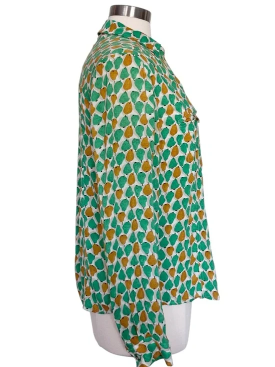 Anthropologie Conversations Pear Print Button Up Shirt Size 10 - Picture 8 of 12